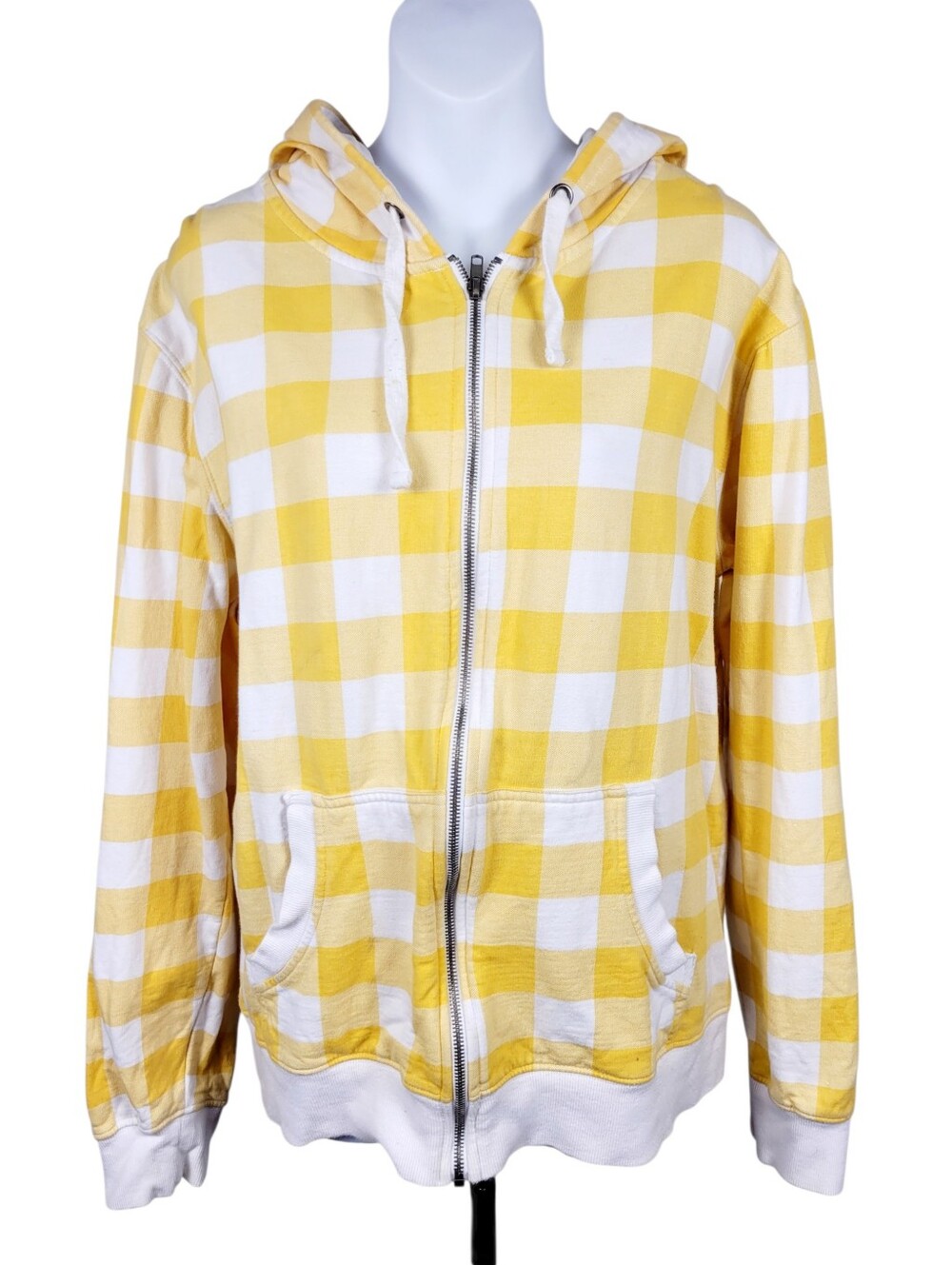 2/$20 Bluenotes Yellow & White Plaid Pattern Full Zip Hoodie Top Size: Large